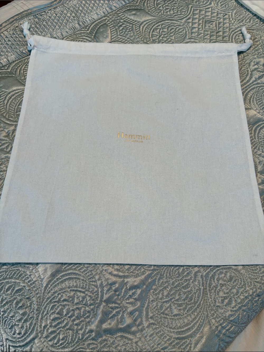 Hammitt White Drawstring Dust Bag with Gold Logo - Small 14 x 13
